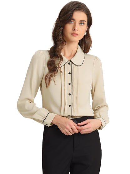 Allegra K Women's Peter Pan Collar Shirt Long Sleeve Elegant Button Down Work Blouse