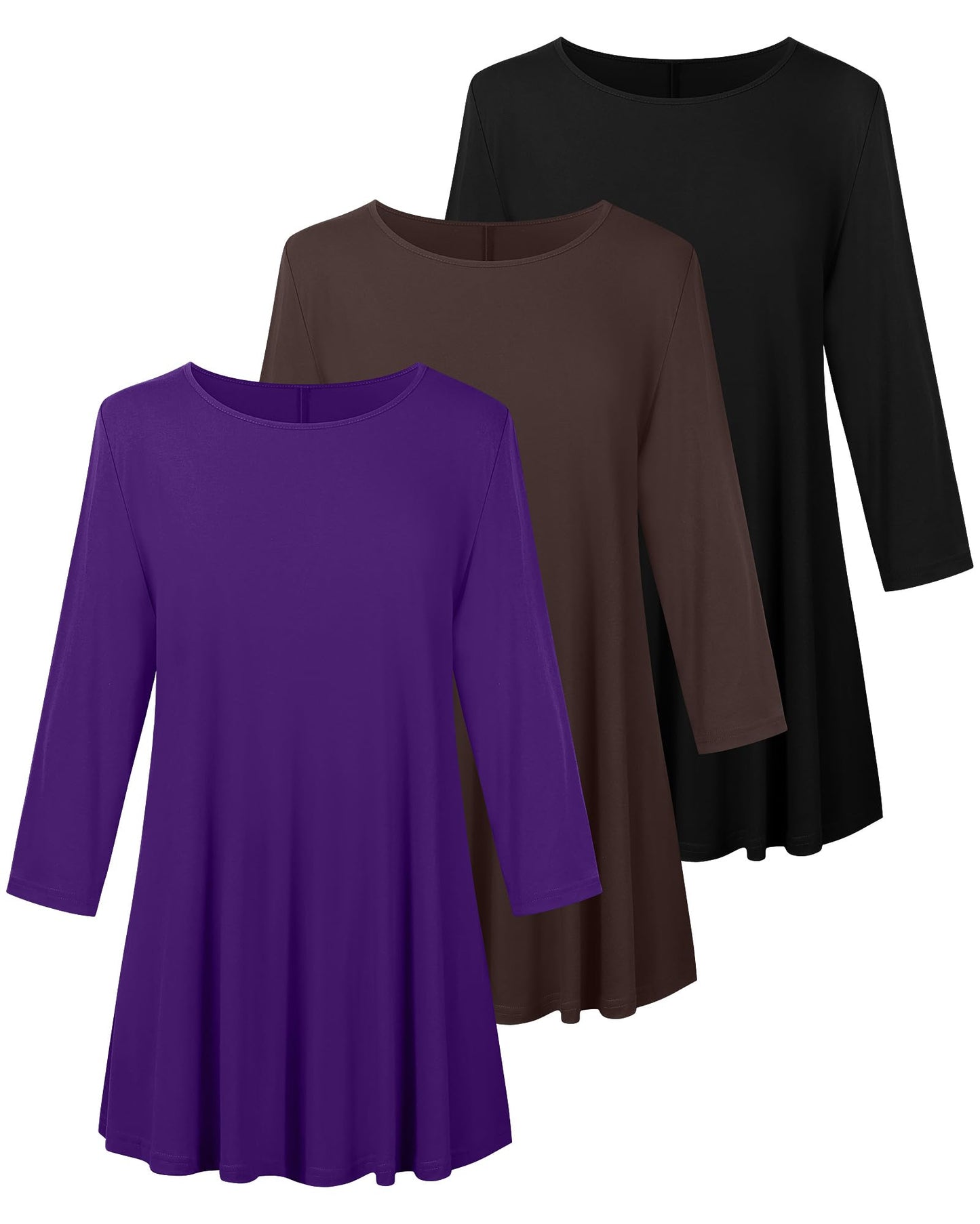 Evervibe 3 Pack Plus Size Tunic Tops for Curvy Women 3/4 Sleeve Shirts Loose Spring Casual Swing Flare Blouses with Leggings
