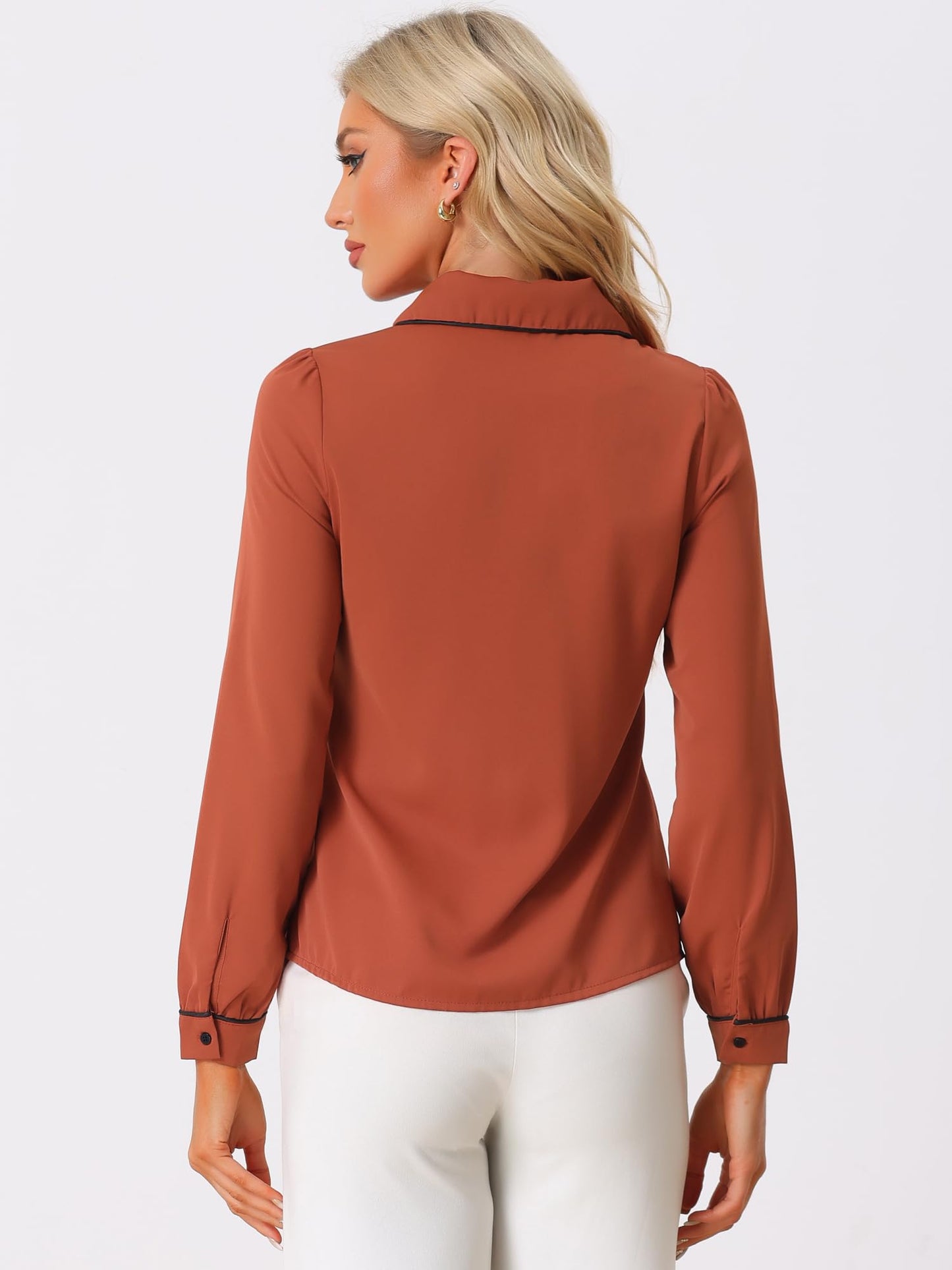 Allegra K Women's Peter Pan Collar Shirt Long Sleeve Elegant Button Down Work Blouse