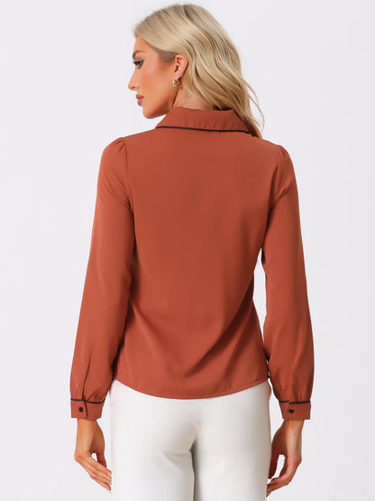 Allegra K Women's Peter Pan Collar Shirt Long Sleeve Elegant Button Down Work Blouse