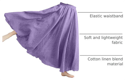 Women Bohemian Style Elastic Waist Band Cotton Linen Long Maxi Skirt Dress