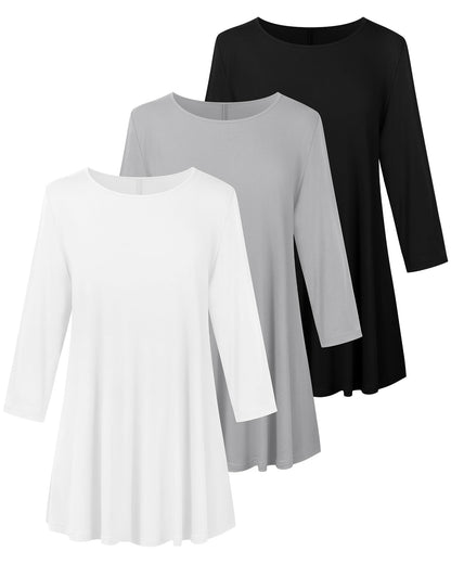 Evervibe 3 Pack Plus Size Tunic Tops for Curvy Women 3/4 Sleeve Shirts Loose Spring Casual Swing Flare Blouses with Leggings