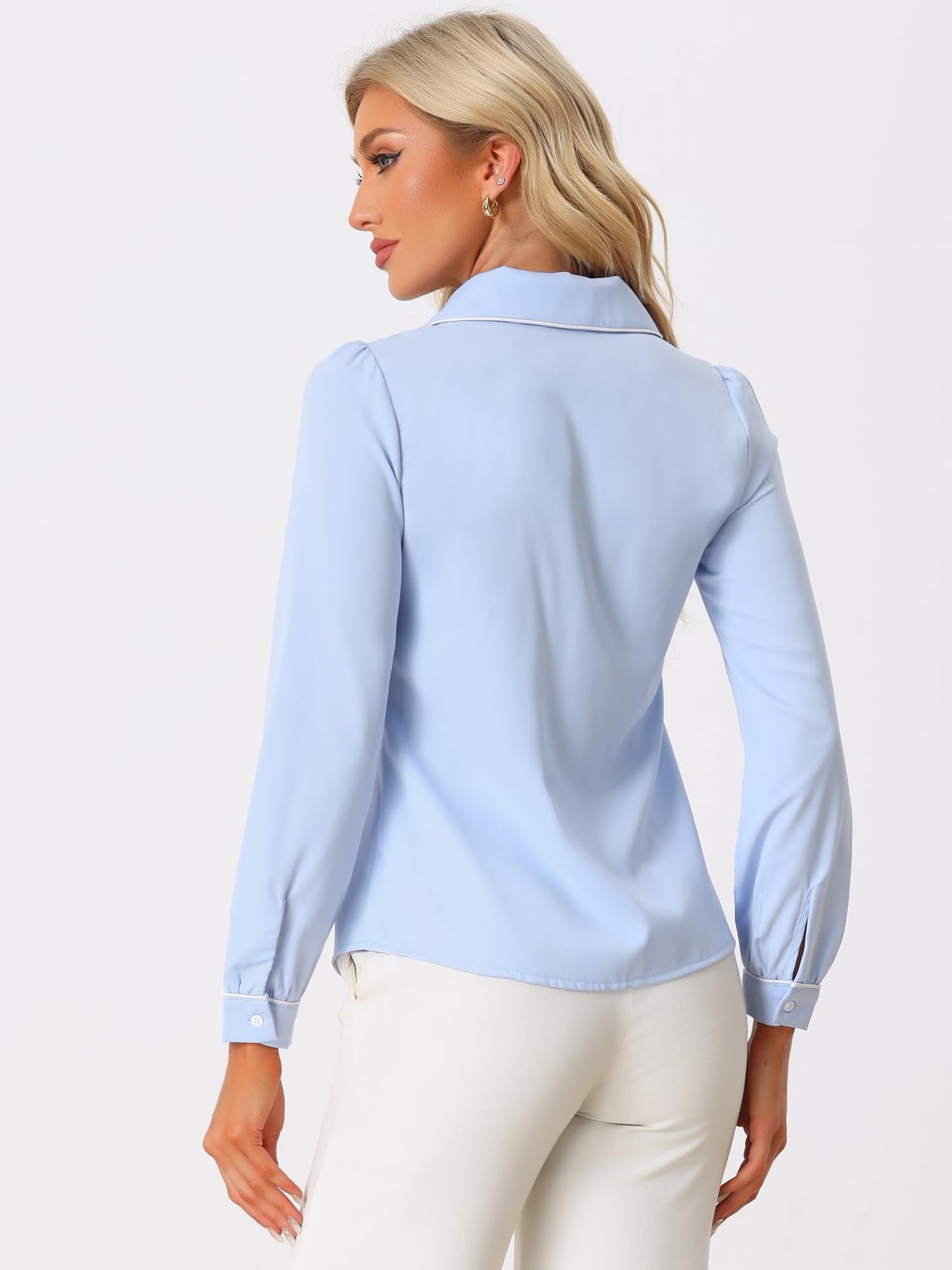 Allegra K Women's Peter Pan Collar Shirt Long Sleeve Elegant Button Down Work Blouse