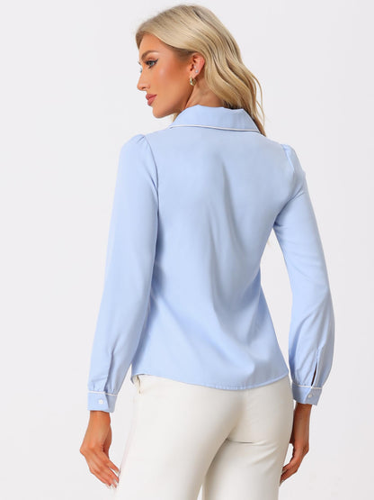 Allegra K Women's Peter Pan Collar Shirt Long Sleeve Elegant Button Down Work Blouse