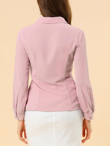 Allegra K Blusa de trabajo con cuello Peter Pan para mujer, estilo casual, de manga larga, con botones