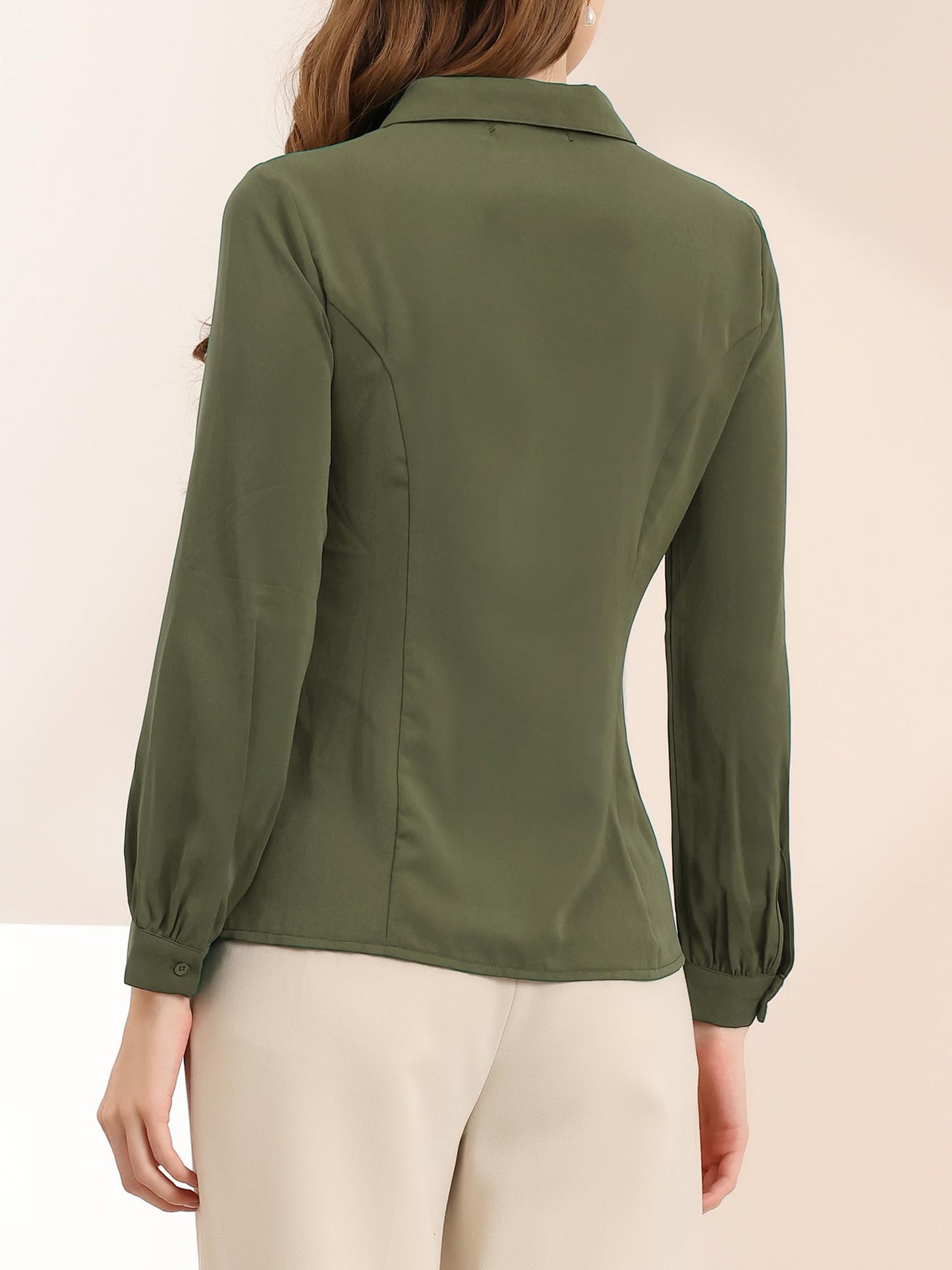 Allegra K Blusa de trabajo con cuello Peter Pan para mujer, estilo casual, de manga larga, con botones