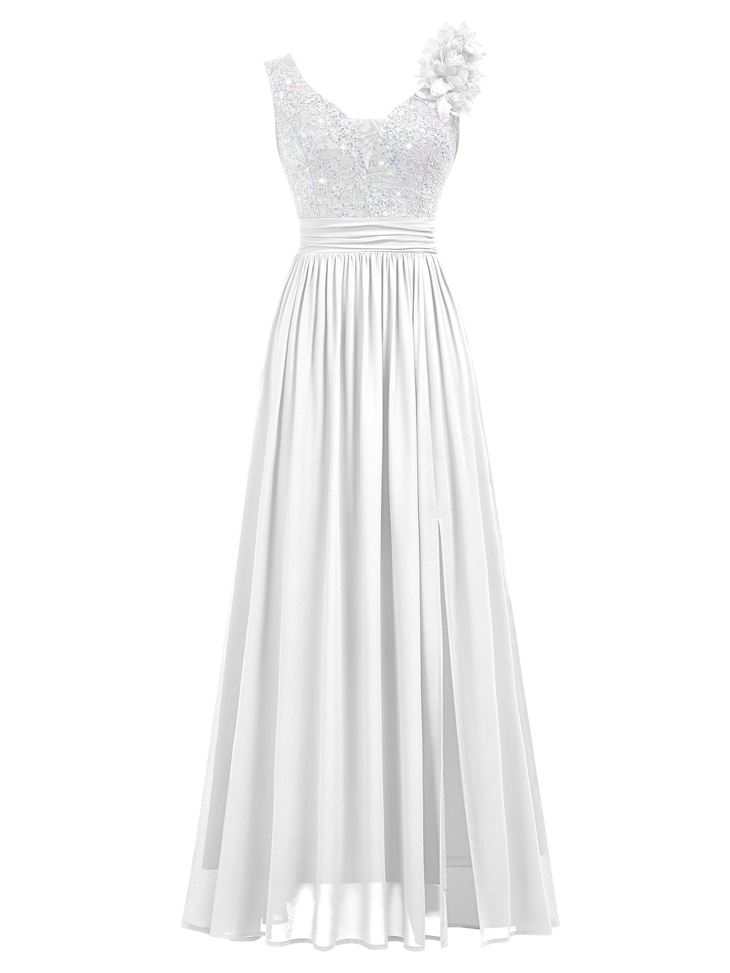 Miusol Women's Vintage V-Neck Sleeveless Sequined Split Formal Evening Maxi Dress