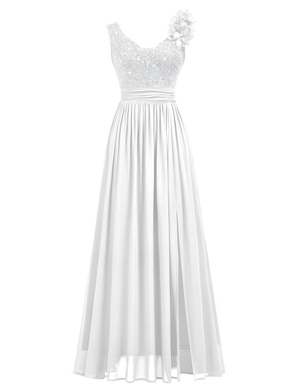 Miusol Women's Vintage V-Neck Sleeveless Sequined Split Formal Evening Maxi Dress