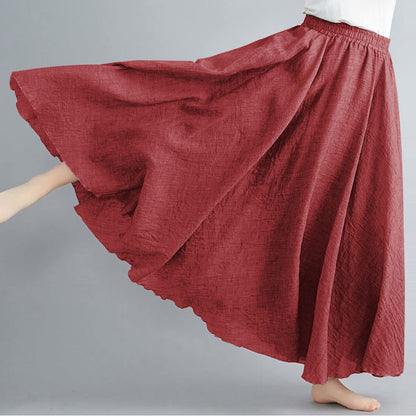 Women Bohemian Style Elastic Waist Band Cotton Linen Long Maxi Skirt Dress