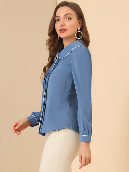 Allegra K Women's Peter Pan Collar Shirt Long Sleeve Elegant Button Down Work Blouse