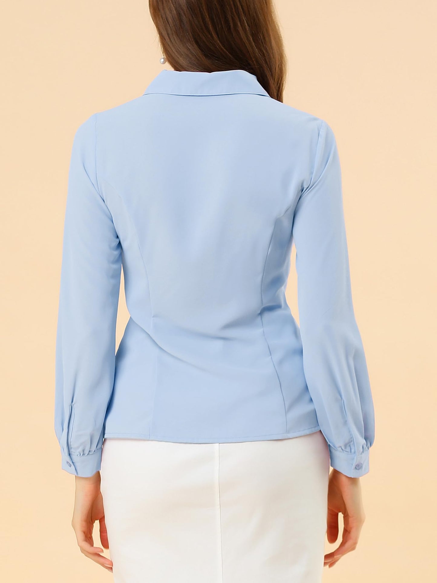 Allegra K Blusa de trabajo con cuello Peter Pan para mujer, estilo casual, de manga larga, con botones