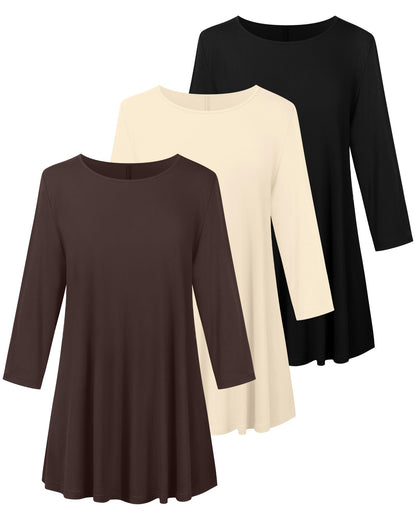 Evervibe 3 Pack Plus Size Tunic Tops for Curvy Women 3/4 Sleeve Shirts Loose Spring Casual Swing Flare Blouses with Leggings