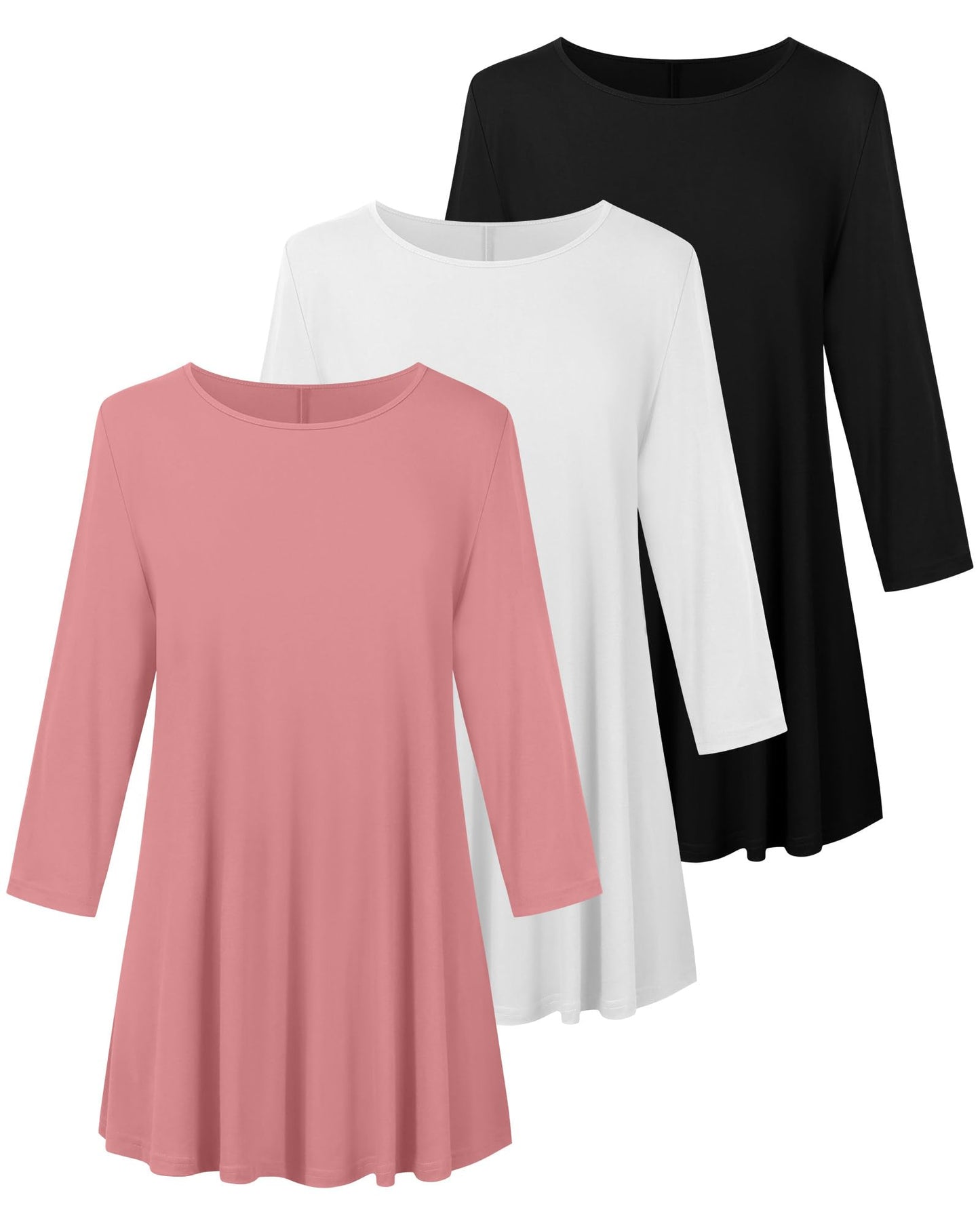 Evervibe 3 Pack Plus Size Tunic Tops for Curvy Women 3/4 Sleeve Shirts Loose Spring Casual Swing Flare Blouses with Leggings