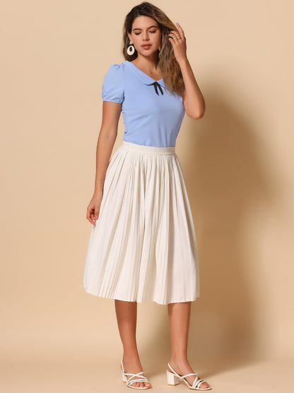 Allegra K Women's Peter Pan Collar Shirt Vintage 1950s Solid Short Sleeve Blouse