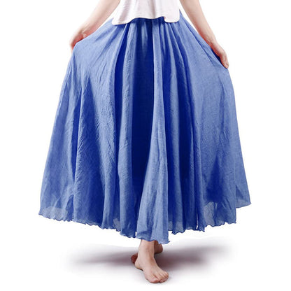 Women Bohemian Style Elastic Waist Band Cotton Linen Long Maxi Skirt Dress