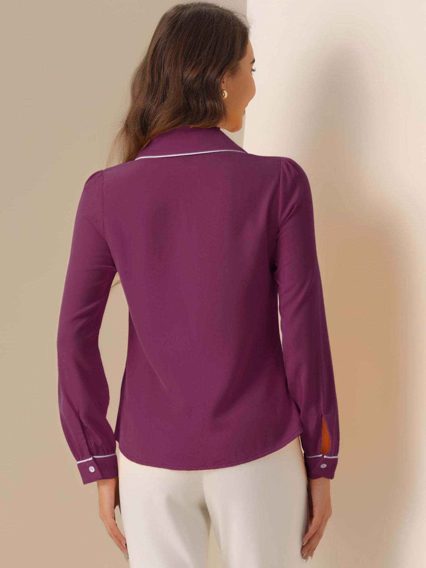 Allegra K Women's Peter Pan Collar Shirt Long Sleeve Elegant Button Down Work Blouse