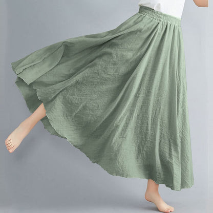 Women Bohemian Style Elastic Waist Band Cotton Linen Long Maxi Skirt Dress