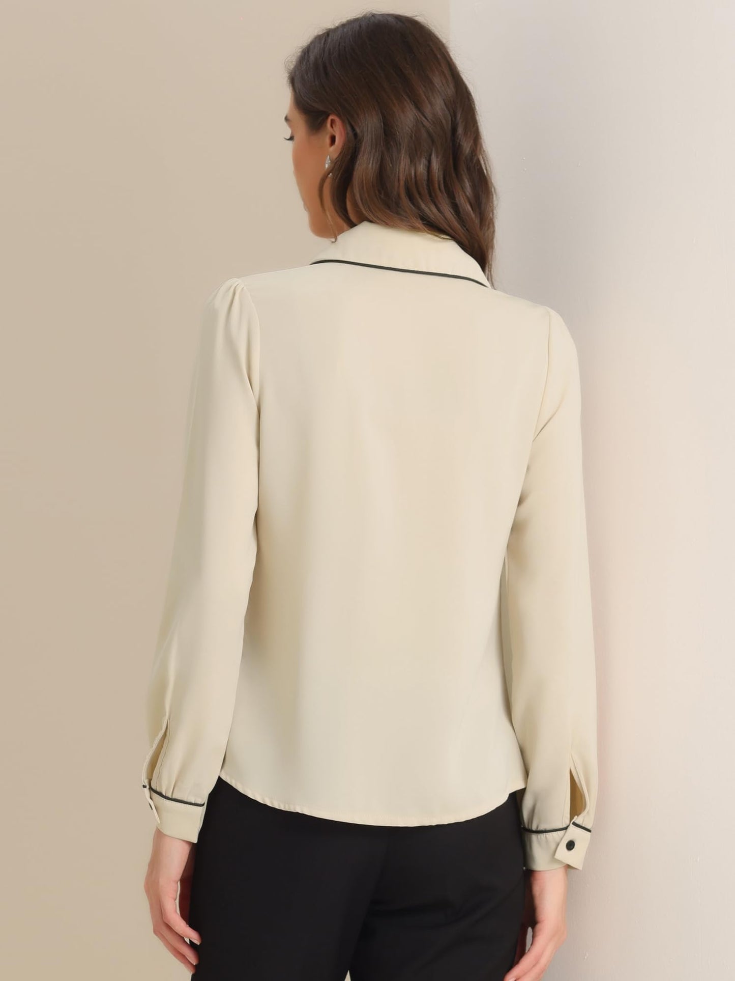Allegra K Women's Peter Pan Collar Shirt Long Sleeve Elegant Button Down Work Blouse