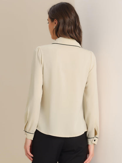 Allegra K Women's Peter Pan Collar Shirt Long Sleeve Elegant Button Down Work Blouse