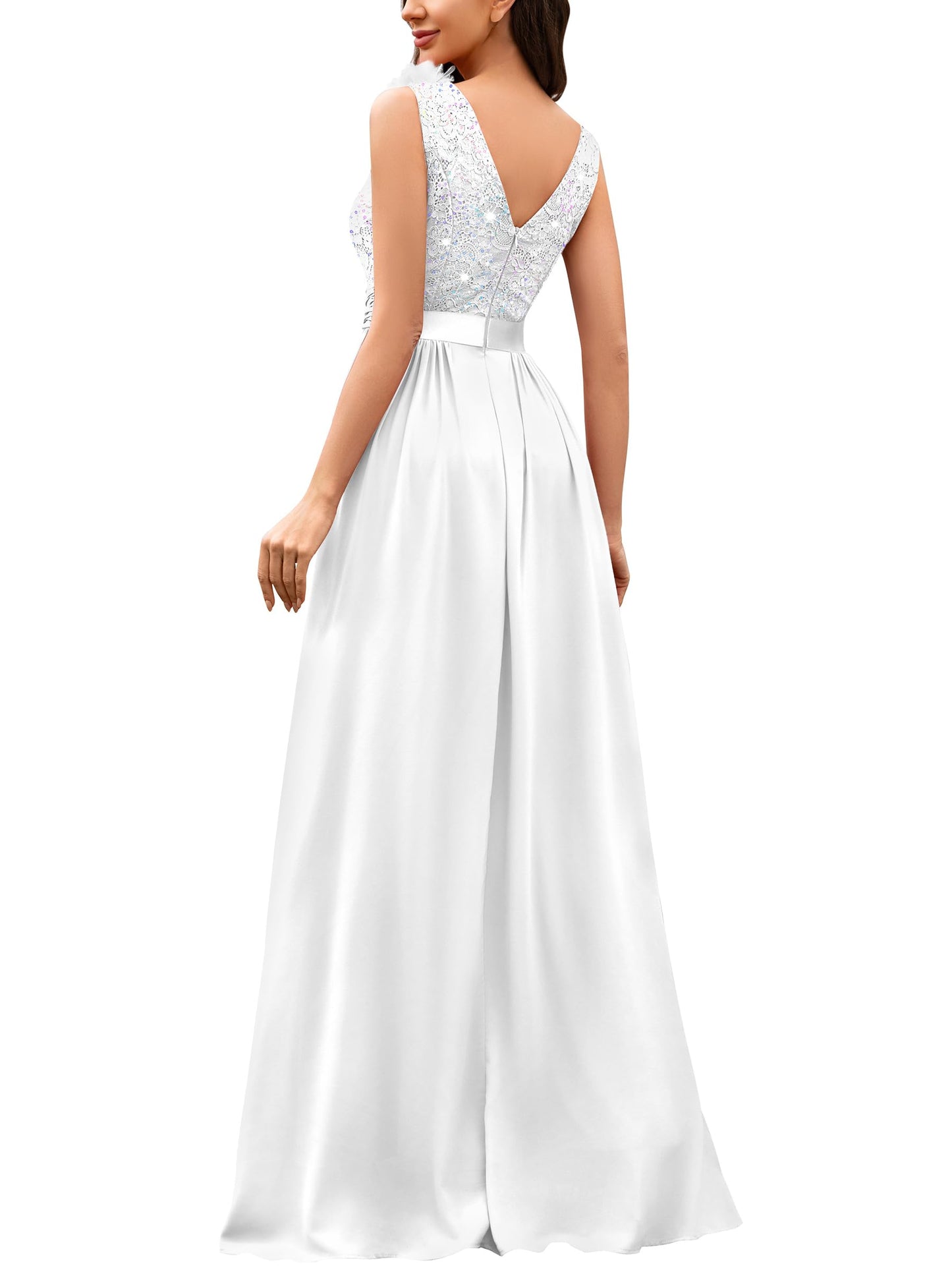 Miusol Women's Vintage V-Neck Sleeveless Sequined Split Formal Evening Maxi Dress