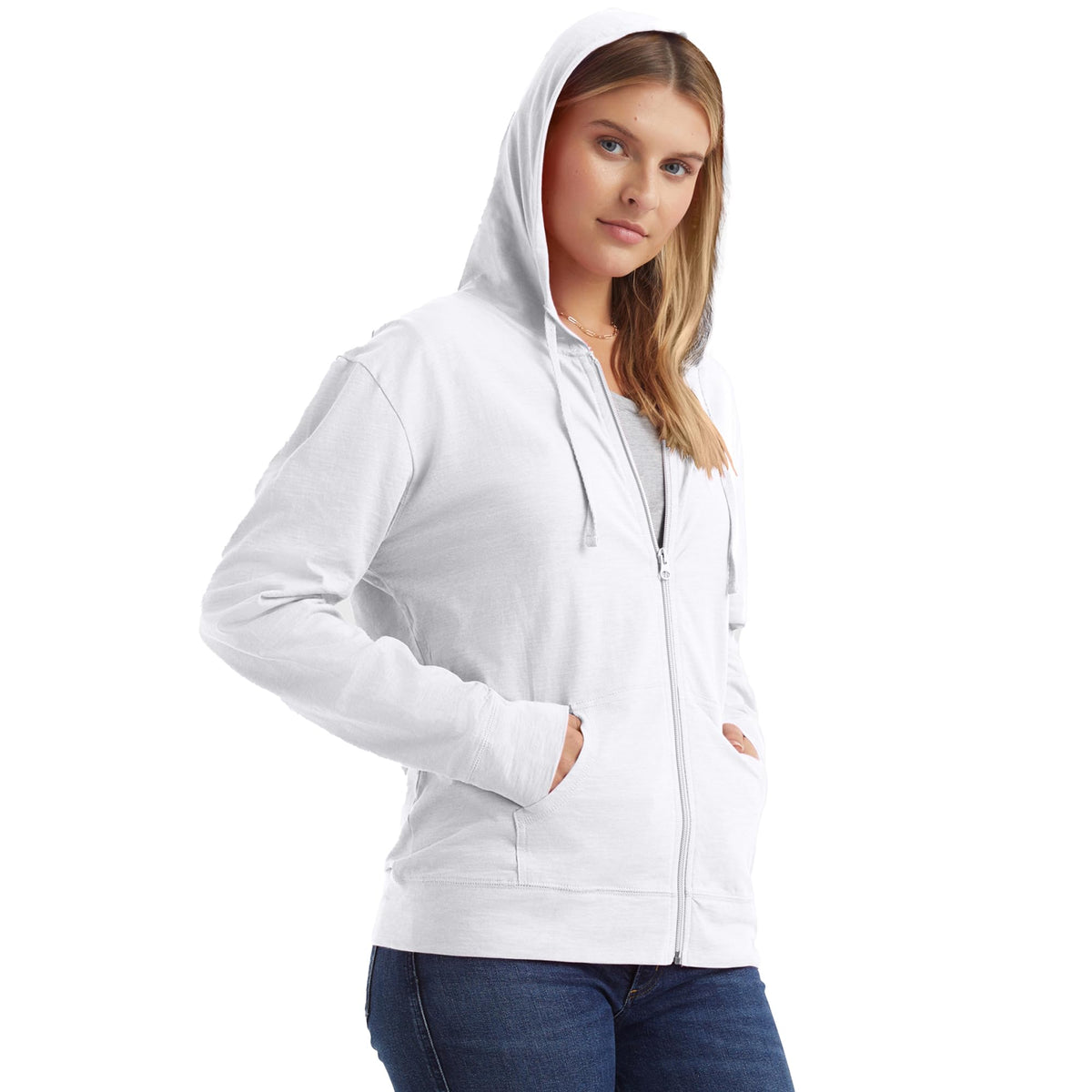 Hanes Women's Lightweight Full Zip Hoodie, Textured Cotton Zip Up, T-Shirt Hoodie