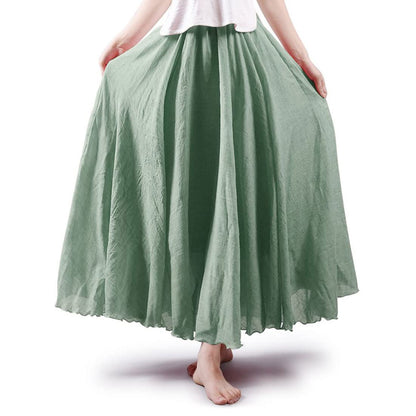 Women Bohemian Style Elastic Waist Band Cotton Linen Long Maxi Skirt Dress