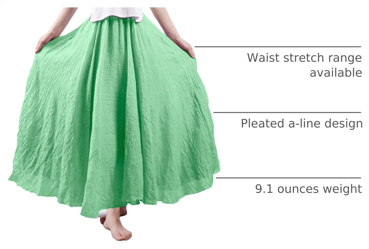 Women Bohemian Style Elastic Waist Band Cotton Linen Long Maxi Skirt Dress