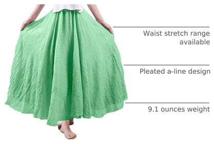 Women Bohemian Style Elastic Waist Band Cotton Linen Long Maxi Skirt Dress