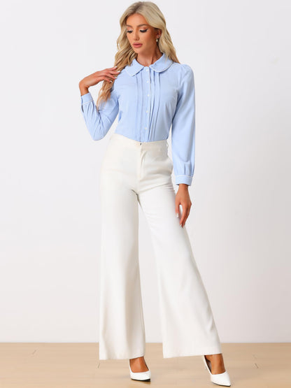 Allegra K Women's Peter Pan Collar Shirt Long Sleeve Elegant Button Down Work Blouse