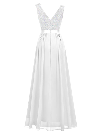 Miusol Women's Vintage V-Neck Sleeveless Sequined Split Formal Evening Maxi Dress
