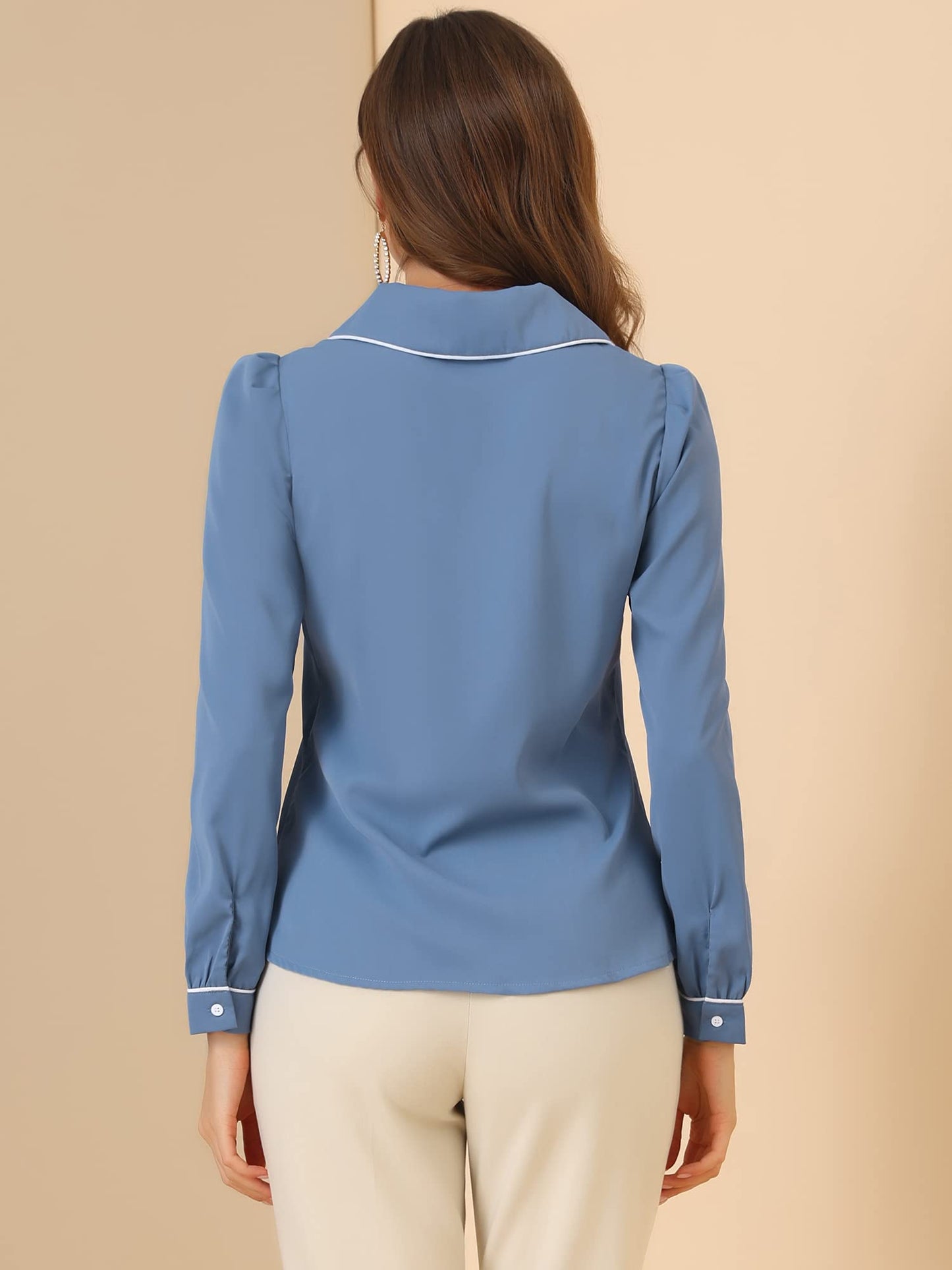 Allegra K Women's Peter Pan Collar Shirt Long Sleeve Elegant Button Down Work Blouse