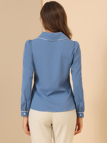 Allegra K Women's Peter Pan Collar Shirt Long Sleeve Elegant Button Down Work Blouse
