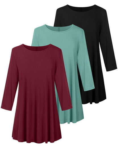 Evervibe 3 Pack Plus Size Tunic Tops for Curvy Women 3/4 Sleeve Shirts Loose Spring Casual Swing Flare Blouses with Leggings