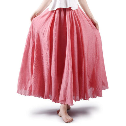 Women Bohemian Style Elastic Waist Band Cotton Linen Long Maxi Skirt Dress