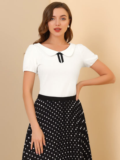 Allegra K Women's Peter Pan Collar Shirt Vintage 1950s Solid Short Sleeve Blouse