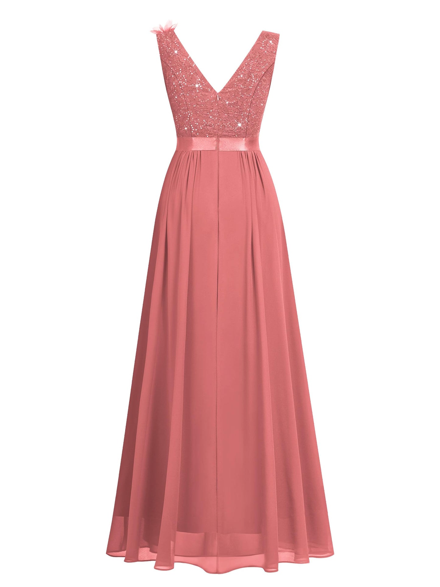 Miusol Women's Vintage V-Neck Sleeveless Sequined Split Formal Evening Maxi Dress