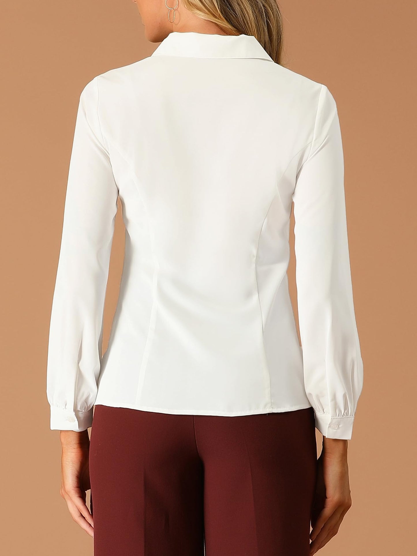 Allegra K Blusa de trabajo con cuello Peter Pan para mujer, estilo casual, de manga larga, con botones