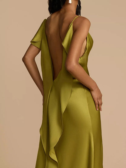 Satin Cowl Neck Slit Maxi Dress