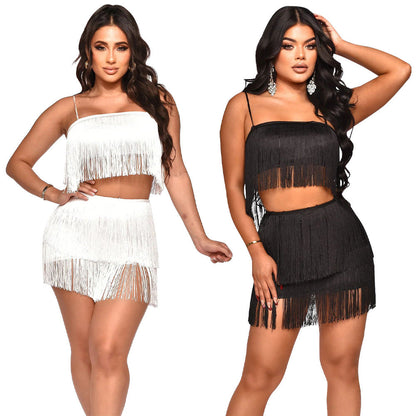 Strap wrap hip fringe set