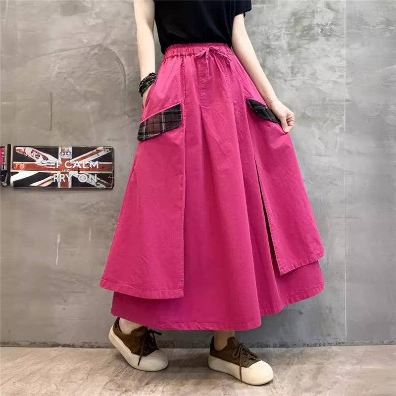 Solid Color Elastic Waist Tie Half Skirt