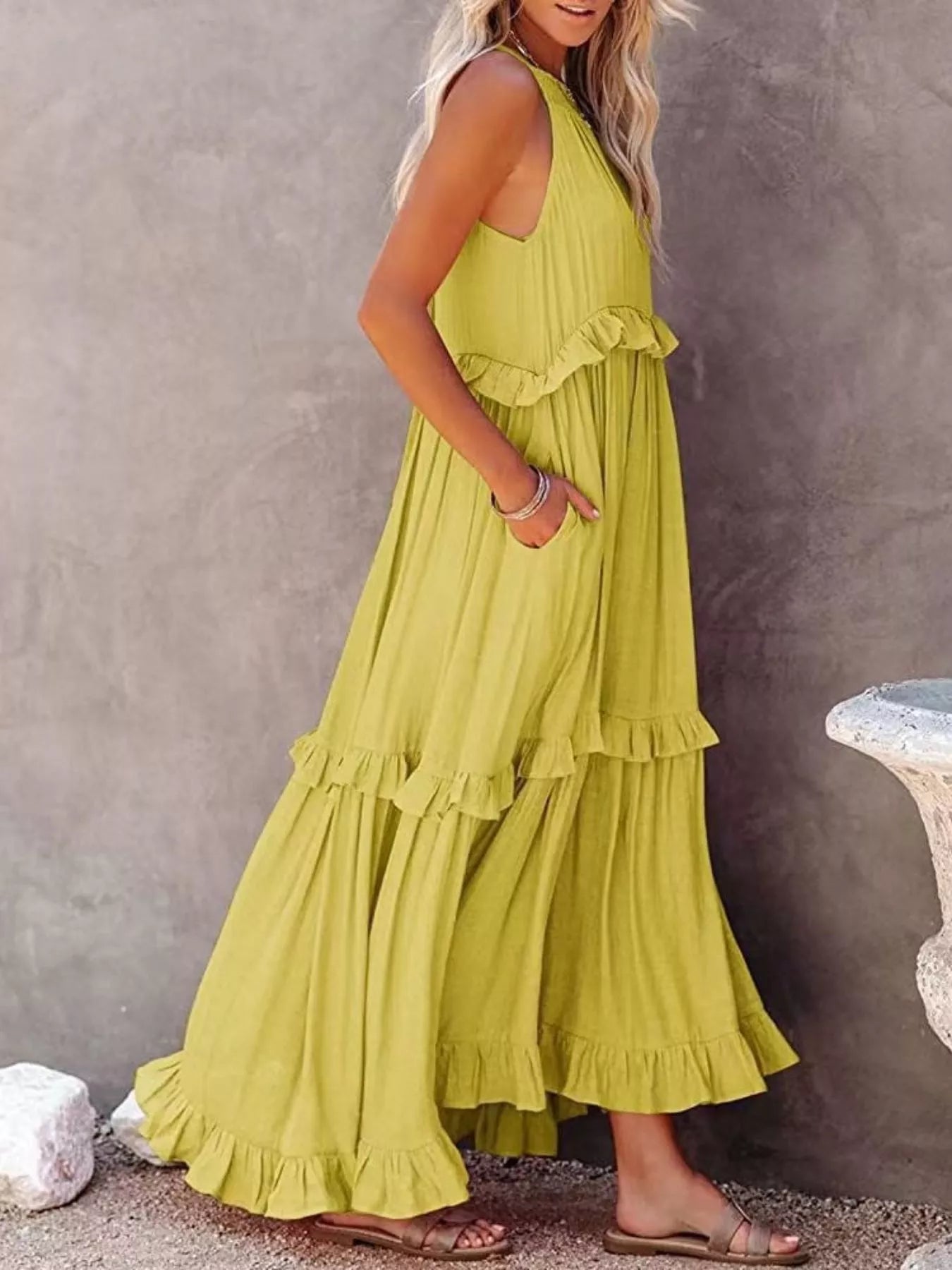 Ruffled Tiered Sleeveless Maxi Dress