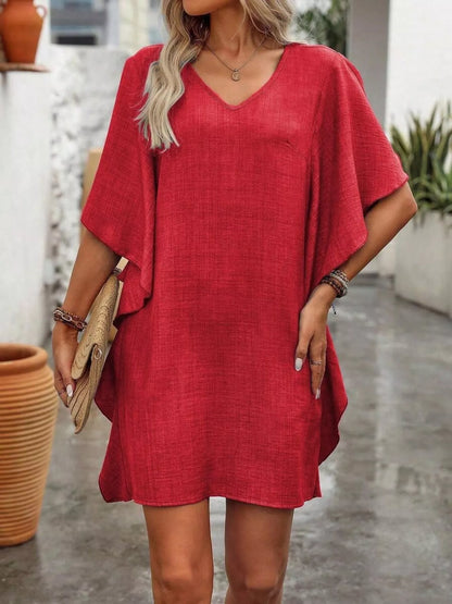 Ruffled Flutter Sleeve V-Neck Mini Dress