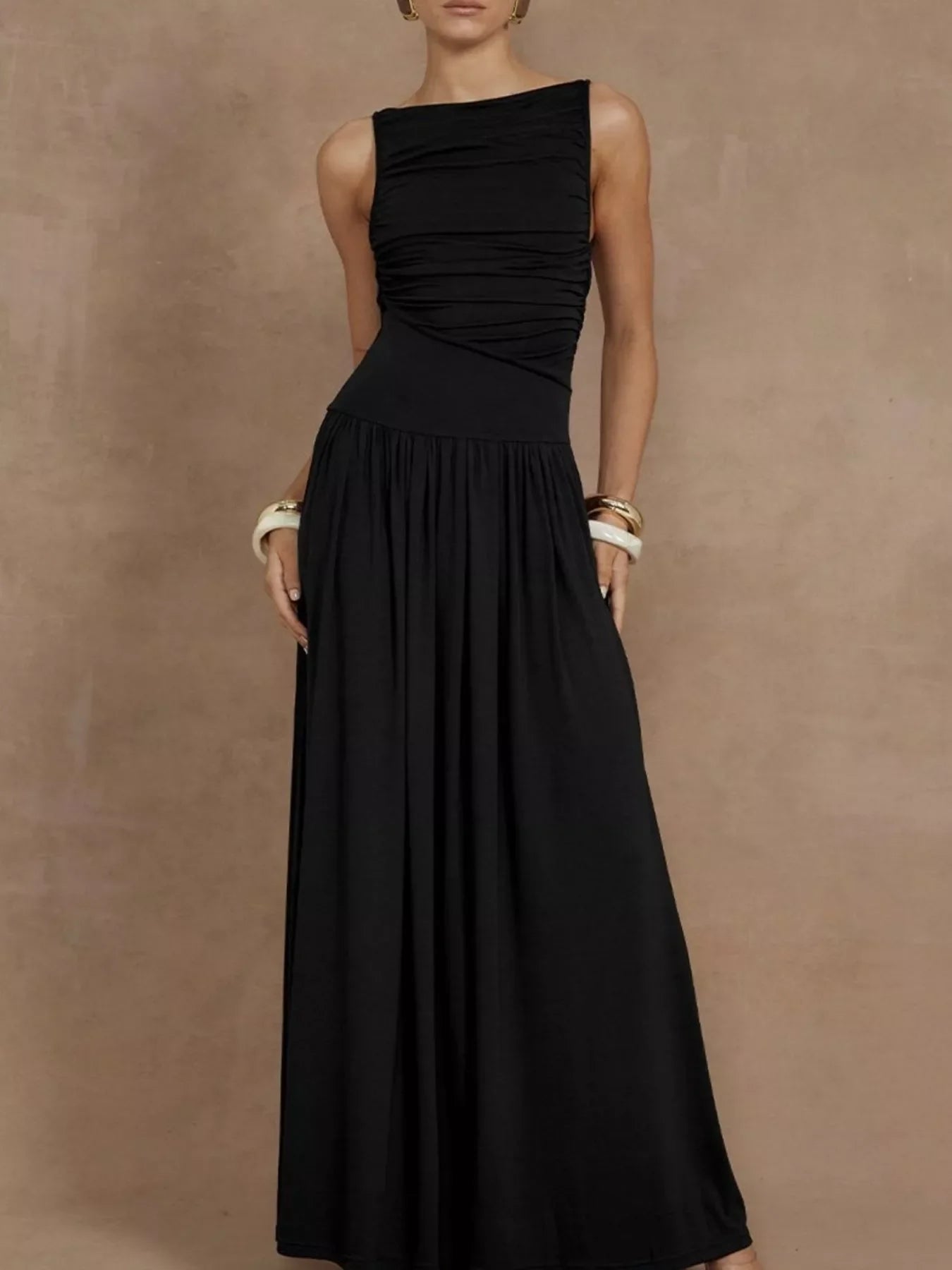 Ruched Sleeveless Maxi Dress