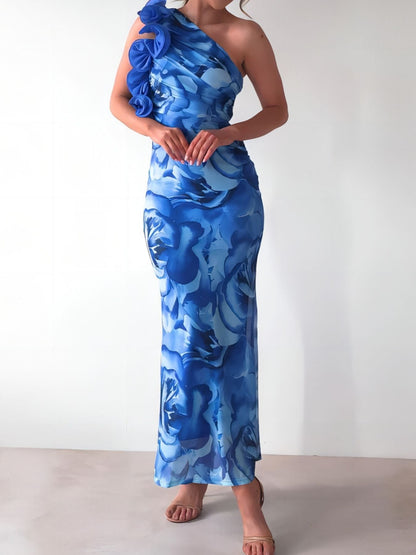 Floral Print One-Shoulder Maxi Dress