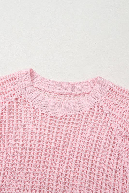 Hollow-out Crochet Tie Side Short Sleeve Sweater