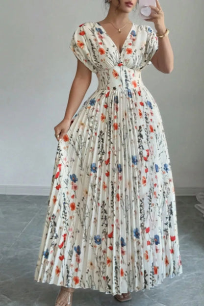 Floral Print Pleated Maxi Dress