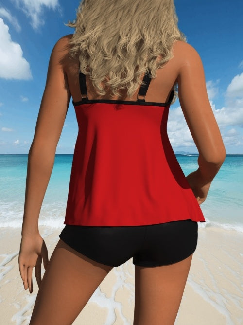 Women's Red and Black Two-Piece Casual Swimsuit