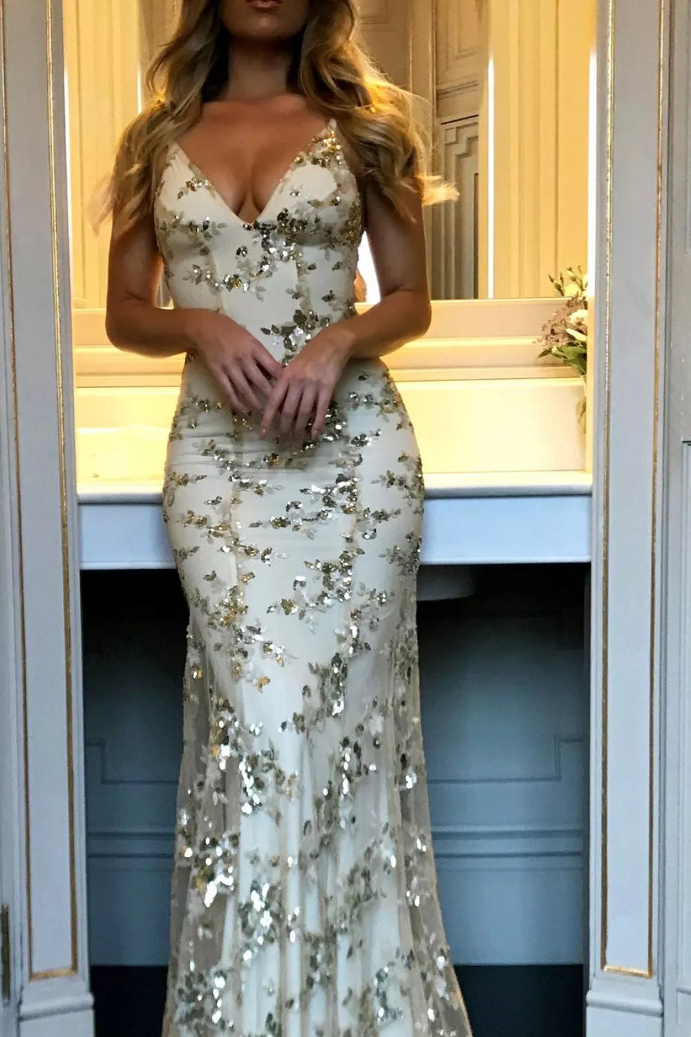Sequin Tie Back V-Neck Maxi Dress