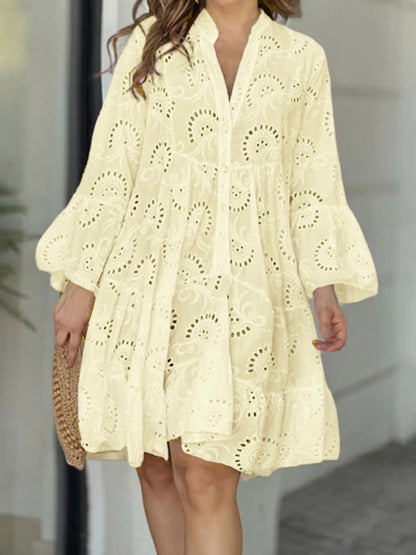 Eyelet Ruffled Hem Tiered Dress