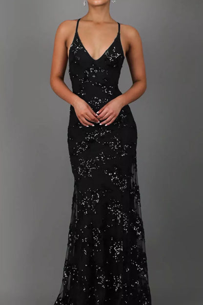 Sequin Tie Back V-Neck Maxi Dress